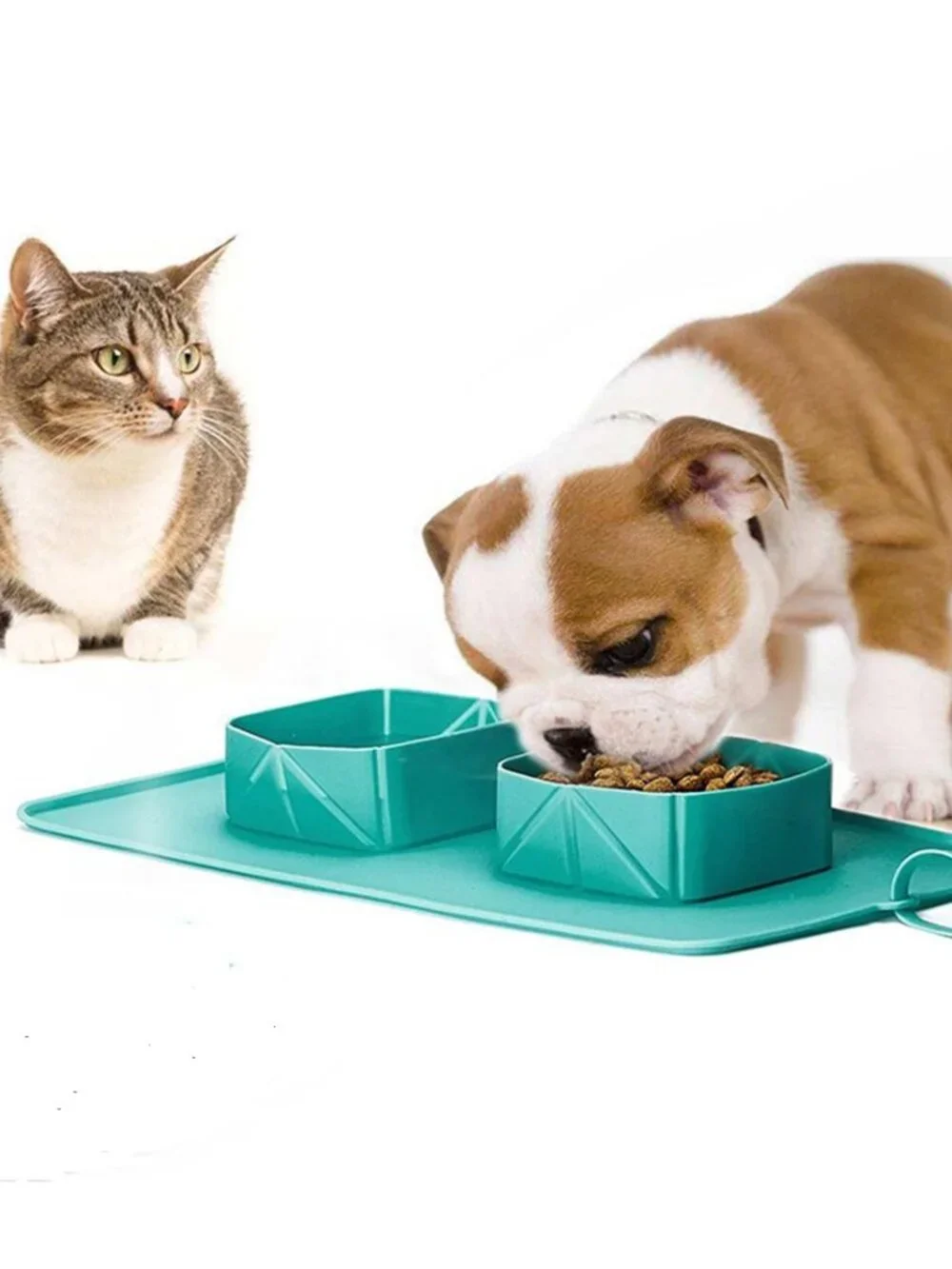 FRISCO Portable Travel Rollup Silicone Double Bowl and Mat Pet Feeder  **NEW**